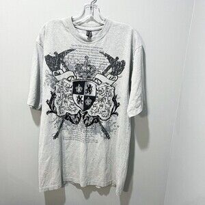 Russo Spirit Men Gray T Shirt Large Hip Hop Retro Embroidered Crest Grunge Crown